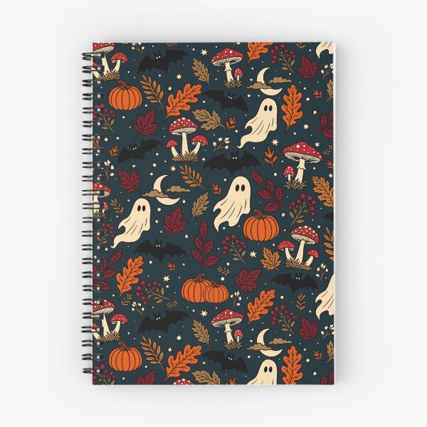 Item preview, Spooky Forest Halloween Ghosts Mushrooms Pumpkins Bats Pattern Blue designed and sold by WildLakePatterns.