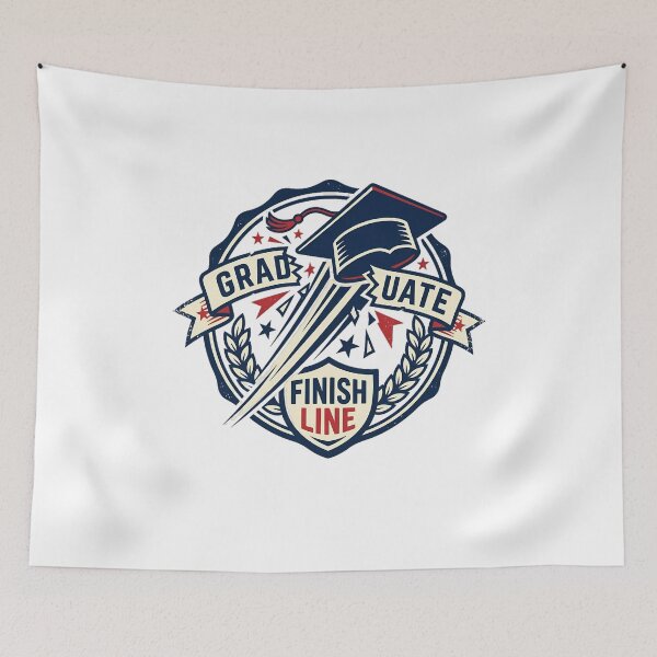 Item preview, Graduate Finish Line Mortarboard Cap Retro Athletic Seal Aesthetic designed and sold by mood-draftsman.