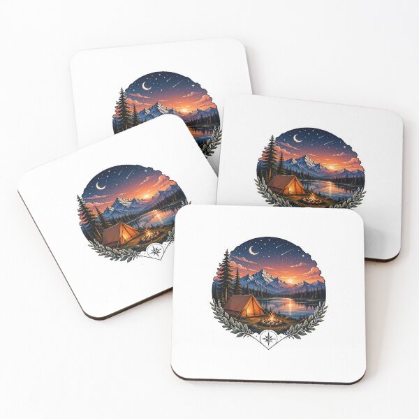 Item preview, Mountain Camping Lake Sticker | Adventure Wilderness Sunset & Campfire Art designed and sold by PopStickerLab22.