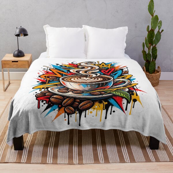 Item preview, Coffee Latte Art Cup Steaming Beans & Colorful Graffiti Splash Graphic designed and sold by shemodas.