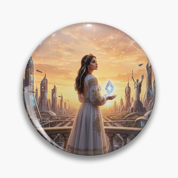 Item preview, Futuristic Ukraine City Guardian Cyberpunk Angel Art designed and sold by ElenMart.