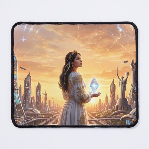 Item preview, Futuristic Ukraine City Guardian Cyberpunk Angel Art designed and sold by ElenMart.