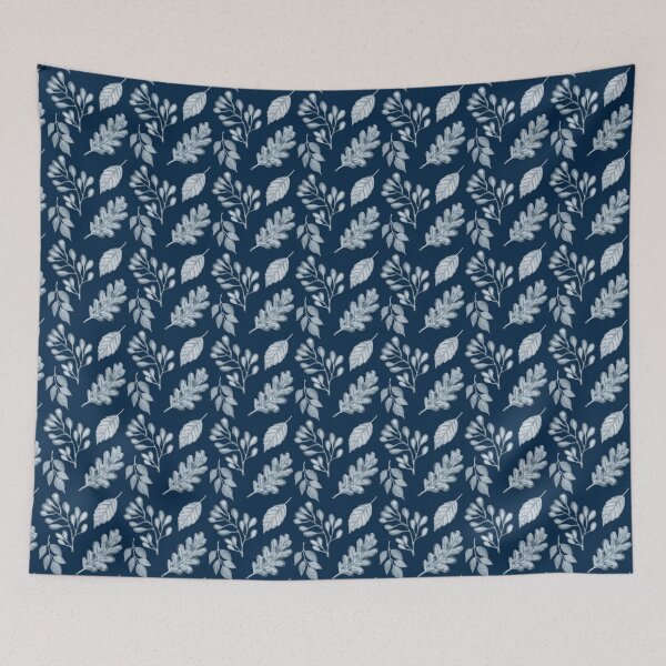Item preview, Navy Blue Light Leaf Pattern | Moody Aesthetic Botanical Art designed and sold by ​Jyoti Digital Artist.