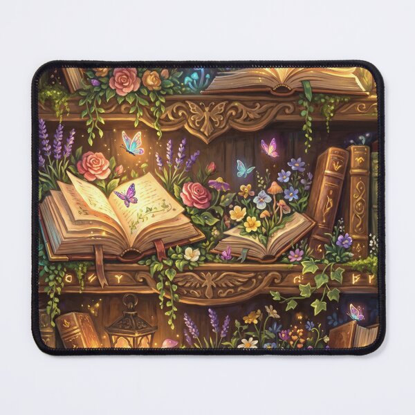 Item preview, Enchanted Bookshelf | Magical Library with Flowers and Butterflies designed and sold by SebastianSpace.