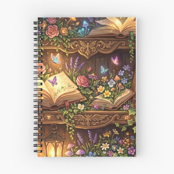 Item preview, Enchanted Bookshelf | Magical Library with Flowers and Butterflies designed and sold by SebastianSpace.