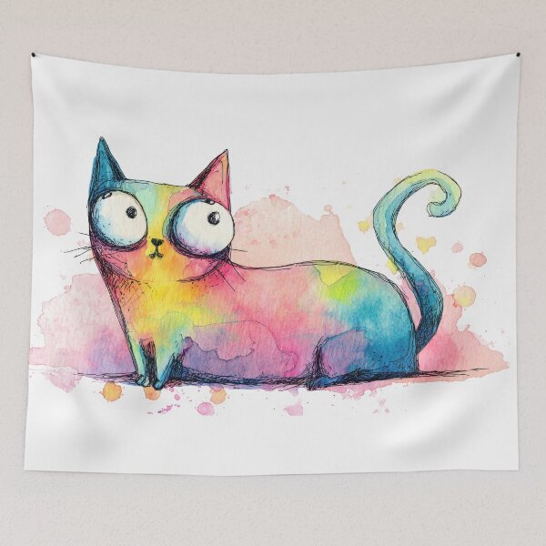 Item preview, Cute cat drawing with bright colors designed and sold by anytka.