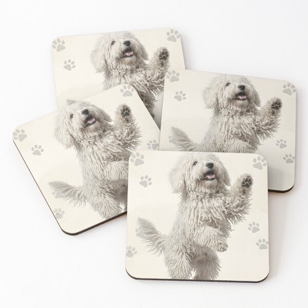 Item preview, Happy White Puli Dog Waving – Funny Hungarian Sheepdog Standing – Puli Lover Gift designed and sold by QuietWallStudio.
