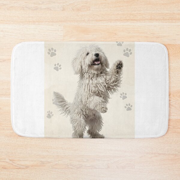 Item preview, Happy White Puli Dog Waving – Funny Hungarian Sheepdog Standing – Puli Lover Gift designed and sold by QuietWallStudio.