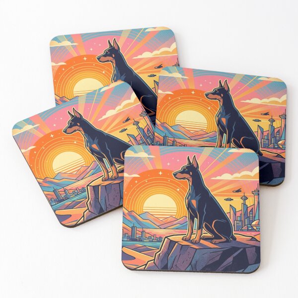 Item preview, Surreal Doberman Futuristic City Sunset Illustration designed and sold by Dogandesighn.