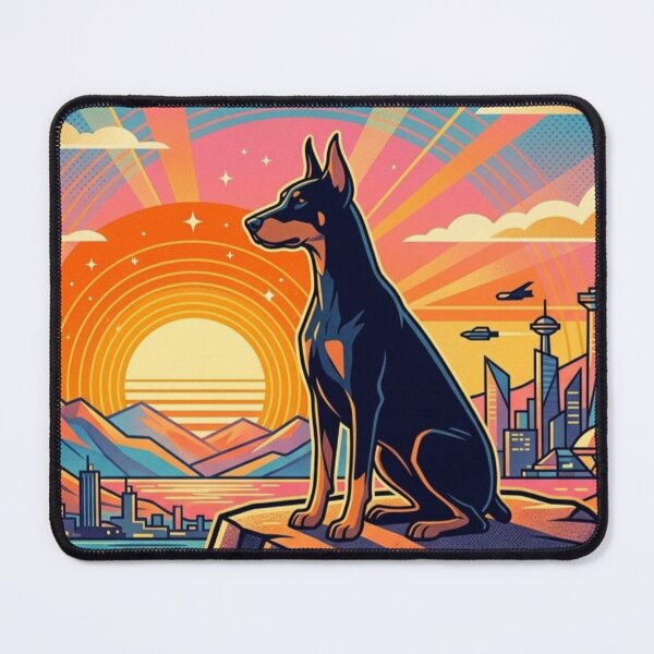 Item preview, Surreal Doberman Futuristic City Sunset Illustration designed and sold by Dogandesighn.