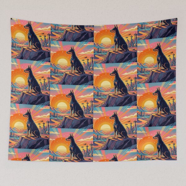 Item preview, Surreal Doberman Futuristic City Sunset Illustration designed and sold by Dogandesighn.