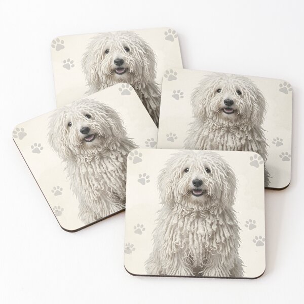Item preview, Happy White Puli Dog Portrait – Hungarian Sheepdog Sitting – Puli Lover Gift designed and sold by QuietWallStudio.