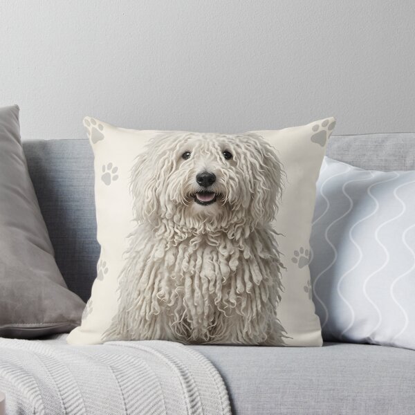 Item preview, Happy White Puli Dog Portrait – Hungarian Sheepdog Sitting – Puli Lover Gift designed and sold by QuietWallStudio.