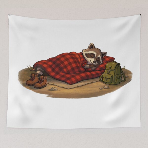 Item preview, Sleeping Raccoon Camper Cozy Outdoor Adventure Design designed and sold by GabeMountainArt.