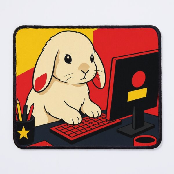 Item preview, Holland Lop Bunny at Work – Surreal Cartoon Illustration designed and sold by Dogandesighn.