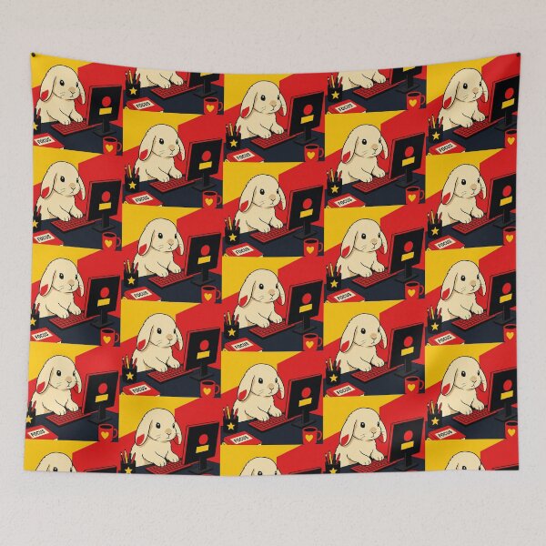 Item preview, Holland Lop Bunny at Work – Surreal Cartoon Illustration designed and sold by Dogandesighn.