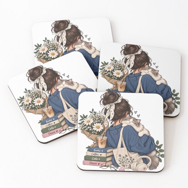 Item preview, Cozy Cat Girl Aesthetic – Books, Coffee & Cats Cute Illustration designed and sold by KenjiSano.