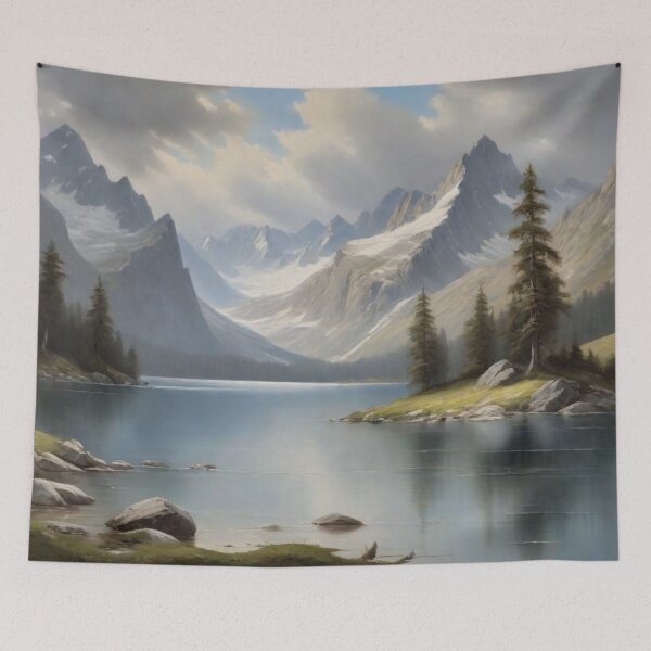 Item preview, Alpine Lake | Mountain Wilderness Digital Oil Painting designed and sold by Prachodayat Artworks.