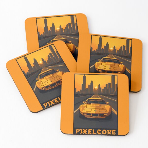 Item preview, Corvette Muscle Car driving in Sunset Pixel Art {PIXELCORE} designed and sold by PIXELCORE-TEE.
