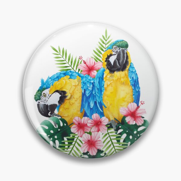 Item preview, Blue and yellow macaw parrots watercolour painting designed and sold by By Kelly Attenborough.