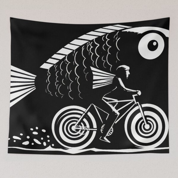 Item preview, Man riding bike with fish artwork designed and sold by anytka.