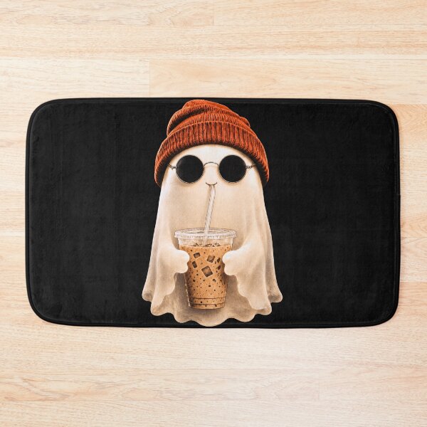Item preview, Cute Ghost Drinking Iced Coffee Orange Beanie Halloween designed and sold by JerdbordinShop.