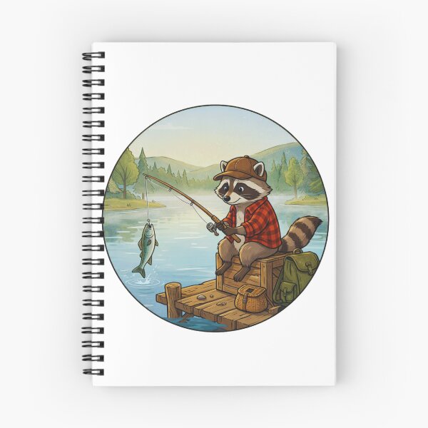Item preview, Cute Fishing Raccoon Vintage Circle Badge Design  designed and sold by GabeMountainArt.