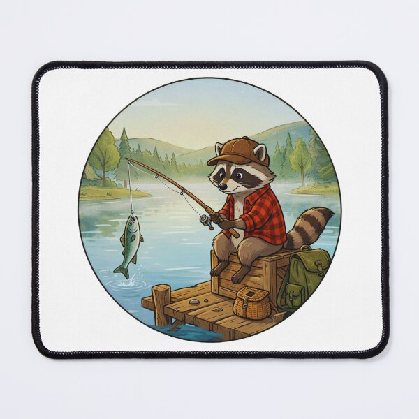 Item preview, Cute Fishing Raccoon Vintage Circle Badge Design designed and sold by GabeMountainArt.