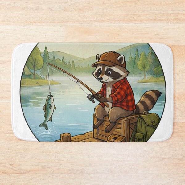 Item preview, Cute Fishing Raccoon Vintage Circle Badge Design  designed and sold by GabeMountainArt.