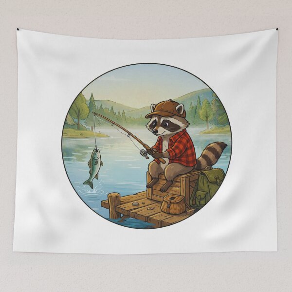 Item preview, Cute Fishing Raccoon Vintage Circle Badge Design  designed and sold by GabeMountainArt.