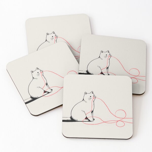 Item preview, Cat plays with red string designed and sold by anytka.