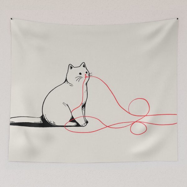 Item preview, Cat plays with red string designed and sold by anytka.