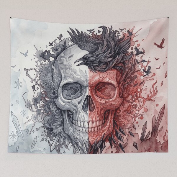Item preview, Fire And Ice Crow Skull Macabre designed and sold by MarCinu Art.