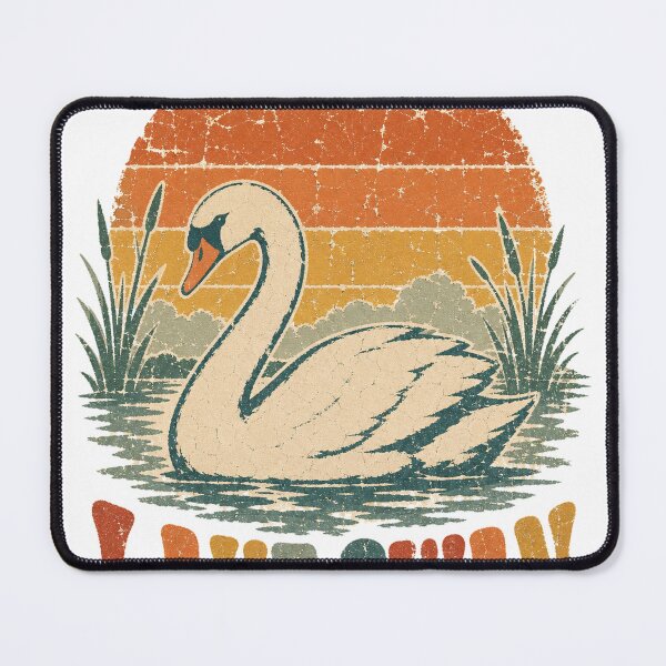 Item preview, Swan on the Morning Lake Sun Faded Retro Art designed and sold by VisualArtsOasis.