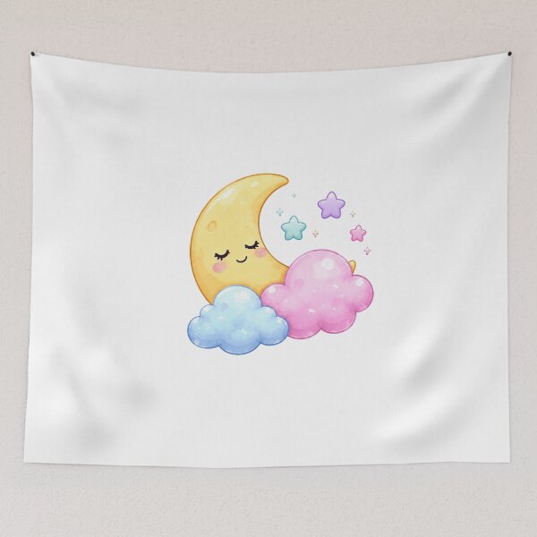 Item preview, Cute Crescent Moon with Pastel Clouds and Stars designed and sold by MySthore.