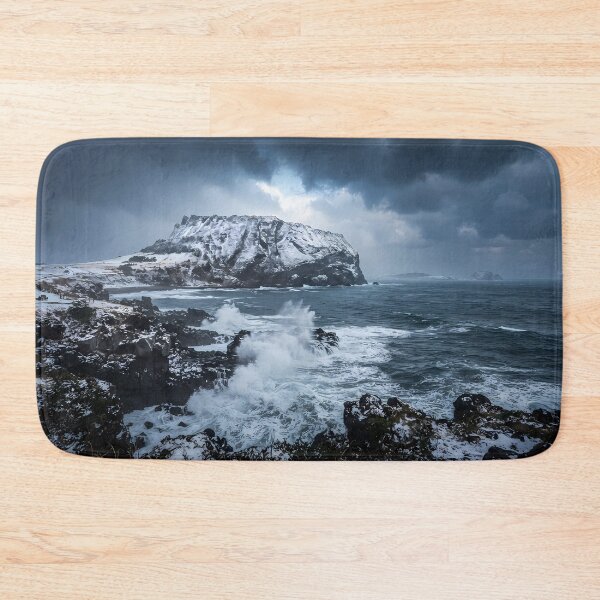 Item preview, Dramatic Snowy Seongsan Ilchulbong & Winter Waves, Jeju Island, Korea: Majestic Snow-Covered Volcanic Peak, Stormy Ocean & Coastal Epic Art Print, Poster & Home Decor designed and sold by SOOstudio73.
