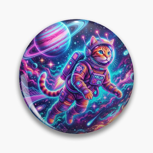 Item preview, Felix the Astronaut Cat – Surreal Cosmic Synthwave Illustration designed and sold by Dogandesighn.