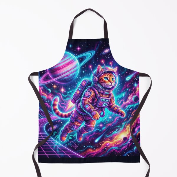 Item preview, Felix the Astronaut Cat – Surreal Cosmic Synthwave Illustration designed and sold by Dogandesighn.