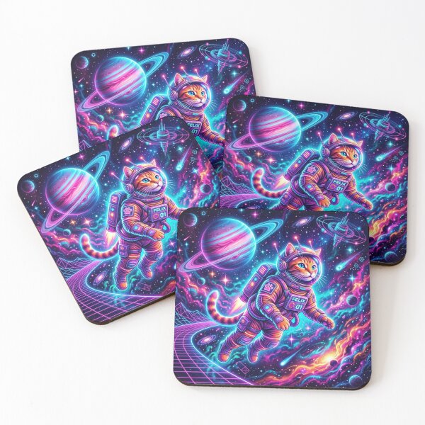 Item preview, Felix the Astronaut Cat – Surreal Cosmic Synthwave Illustration designed and sold by Dogandesighn.
