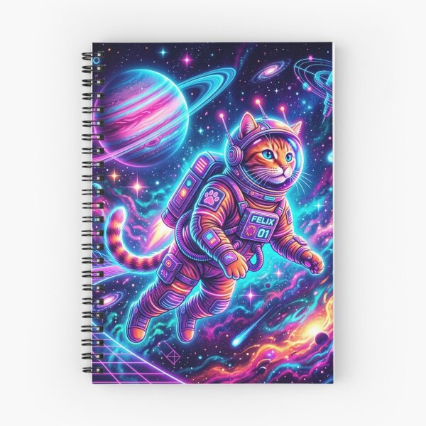 Item preview, Felix the Astronaut Cat – Surreal Cosmic Synthwave Illustration designed and sold by Dogandesighn.