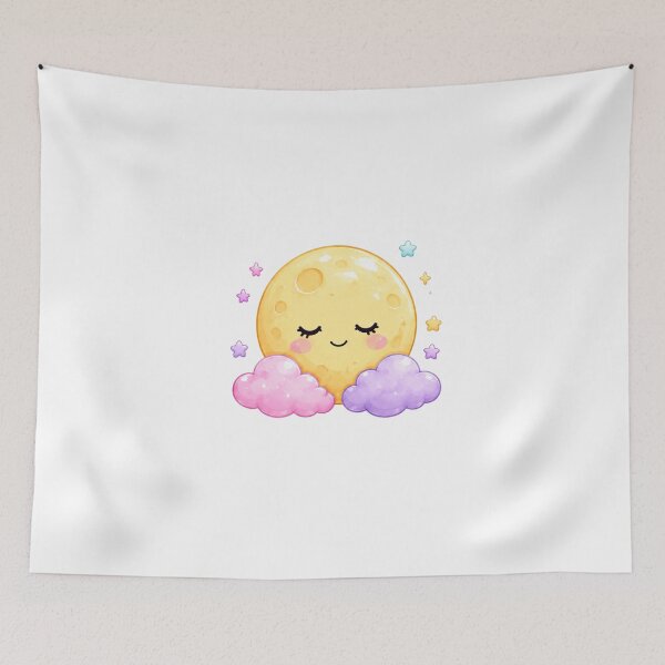 Item preview, Cute Full Moon Face with Pastel Clouds designed and sold by MySthore.