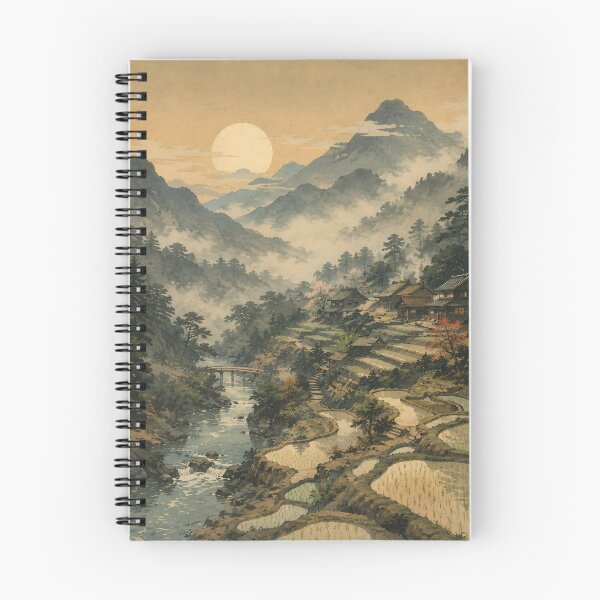 Item preview, Japanese Landscape Painting Misty Mountains Rice Terraces designed and sold by Jozefin's Studio.