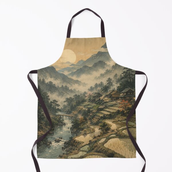 Item preview, Japanese Landscape Painting Misty Mountains Rice Terraces designed and sold by Jozefin's Studio.