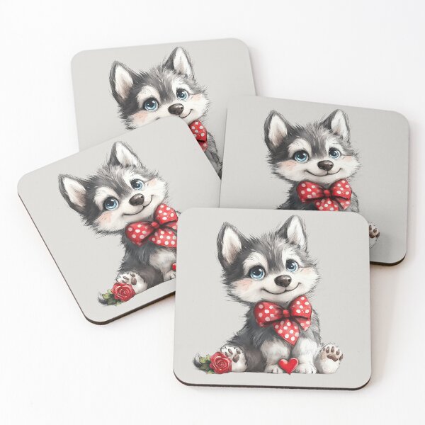 Item preview, Cute Siberian Husky Puppy with Red Bow Tie and Rose designed and sold by Erika Kaisersot.
