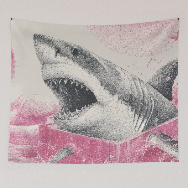 Item preview, Shark and flamingos in pink water designed and sold by anytka.