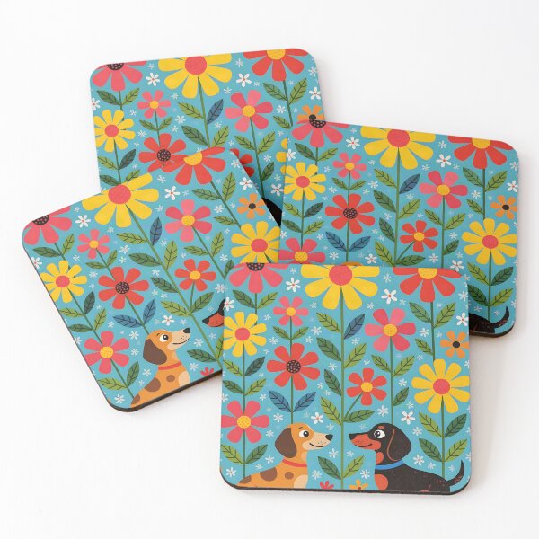 Item preview, Vibrant blooming garden with playful daschund dogs designed and sold by Ponted.
