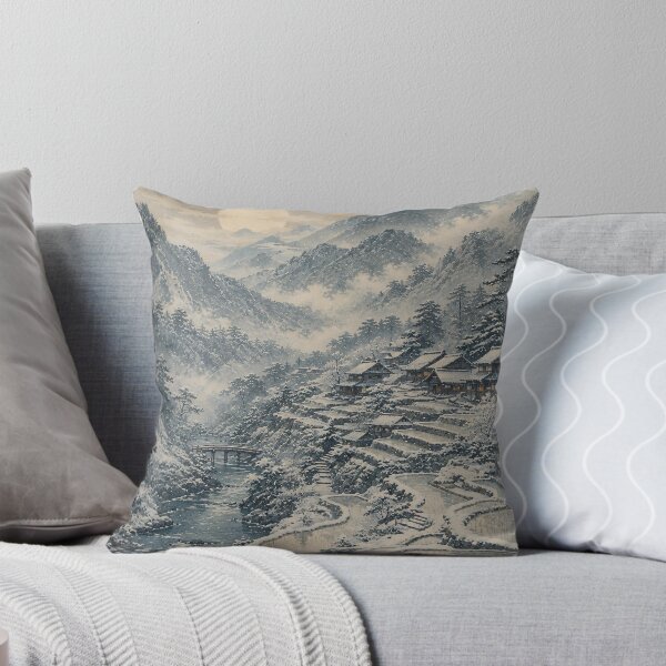 Item preview, Japanese Winter Village Woodblock Mountain Moonrise designed and sold by Jozefin's Studio.