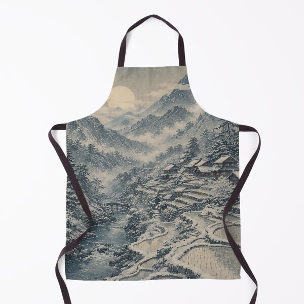 Item preview, Japanese Winter Village Woodblock Mountain Moonrise designed and sold by Jozefin's Studio.