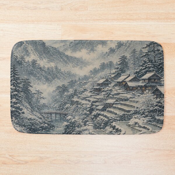 Item preview, Japanese Winter Village Woodblock Mountain Moonrise designed and sold by Jozefin's Studio.