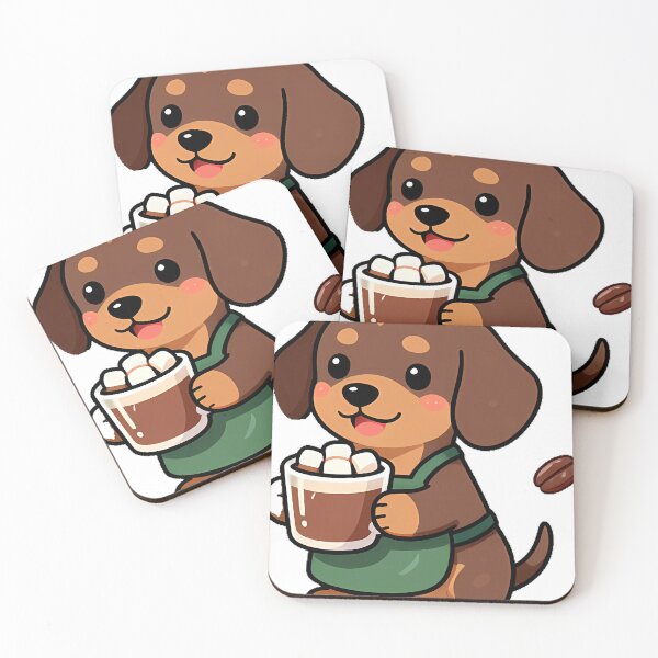 Item preview, Cute Dachshund Puppy Barista with Hazelnut Hot Chocolate Icon designed and sold by pumsquare.